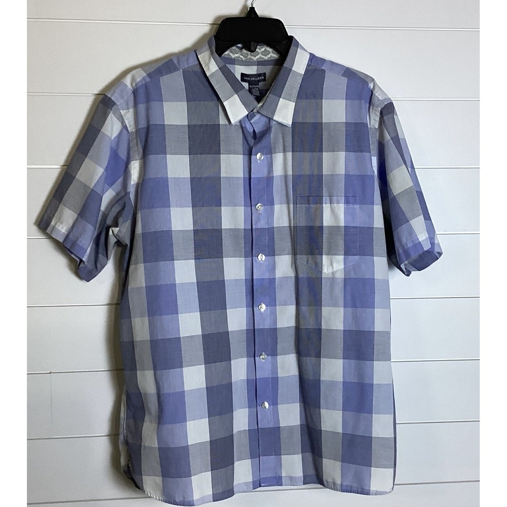 Men's Van Heusen Blue Plaid Multi Color Shirt SZ XL